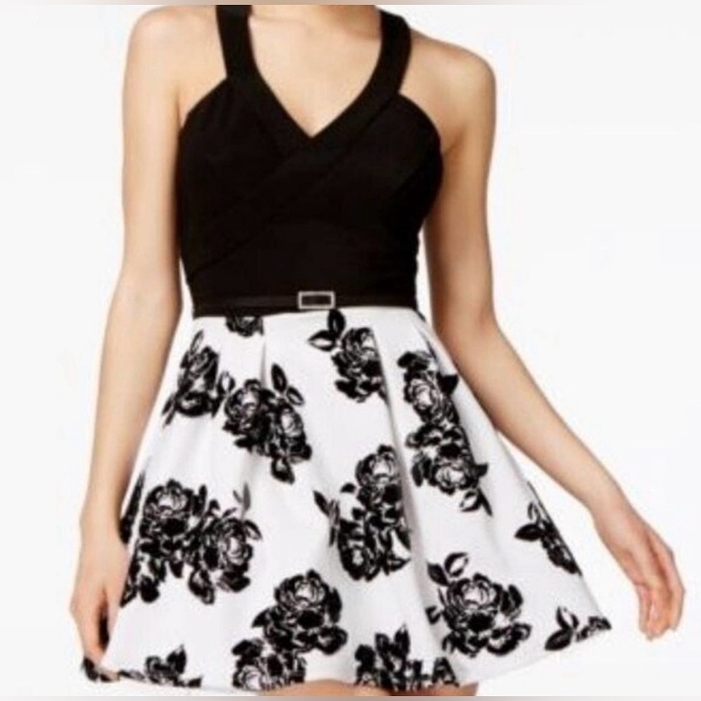 Crystal Doll Formal Black and White Fit and Flare dress